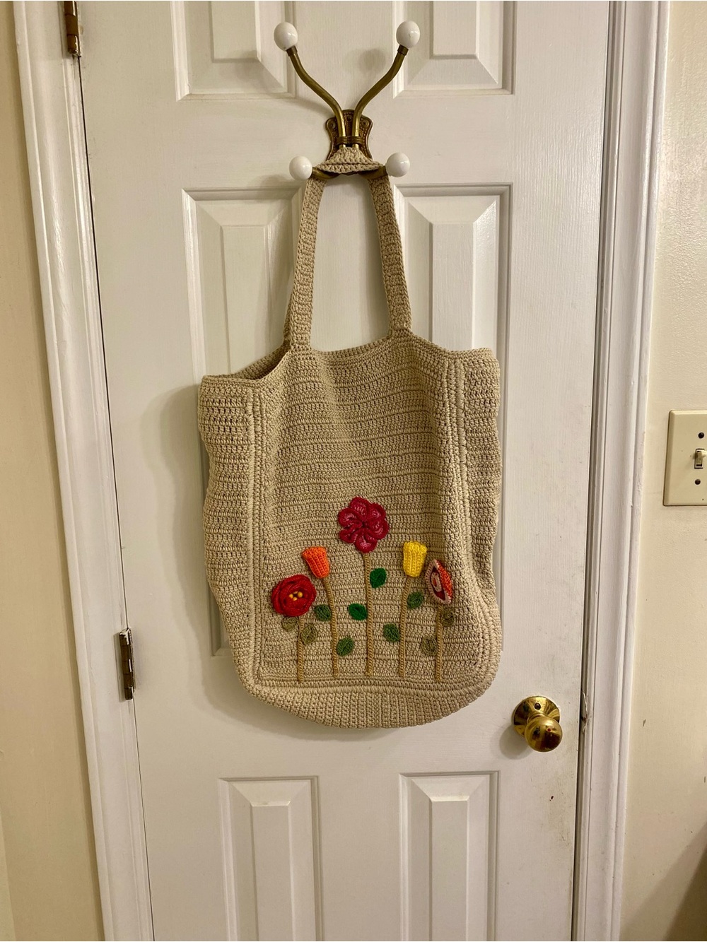 BEAUTIFUL BOHO CROCHET FLORAL LARGE TOTE BAG COTTAGECORE MARKET TOTE BAG PURSE - Picture 15 of 16